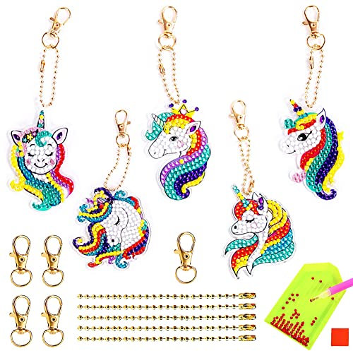 MEZHEN Einhorn Diamond Painting Schlüsselanhänger Kinder Diamant Painting Anhänger Einhorn 5D Diamond Painting Keychain DIY Diamant Malerei Schlüsselbund Tiere Mitgebsel Kindergeburtstag