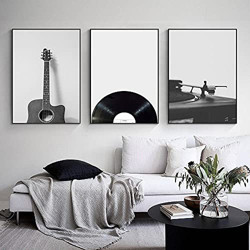 BDHcdfAJGf Musik Schallplatte Kunstdrucke Poster Schwarz-Weiß Gitarre Fotografie Wand Bilder Leinwand Bild Moderne Retro Schlafzimmer Dekor 40 x 60 cm 3 ungerahmt