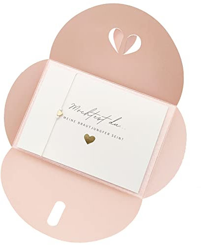 Brautjungfer fragen - Karte mit Armband & Herzumschlag (rosa)