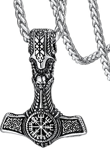 FaithHeart Edelstahl Mjölnir Kette für Herren Jungen Thors Hammer Halskette mit Viking Kompass Amulett für Geburtstag Weihnachten