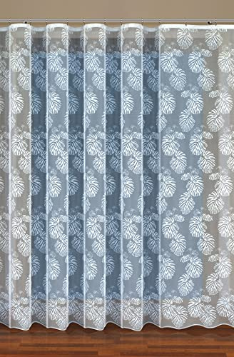 Haft Weiße Gardine Monstera Blätter Motiv Kräuselband (250x400 cm)