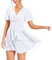 PCEAIIH Women's Cocktail Dresses Short Sleeve Empire Skater Dress Deep V-Neck Waist Tie Ruffle Mini Swing Dresses 2XL White