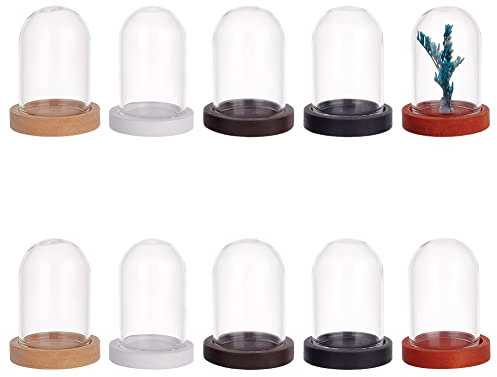 PandaHall 10pcs Cloche de dôme d'affichage en Verre, dôme d'affichage de Bocal de Cloche de Bouteilles d'affichage avec la Base de liège Bouteilles de décoration en Verre pour Mariage, 3 x 2 cm