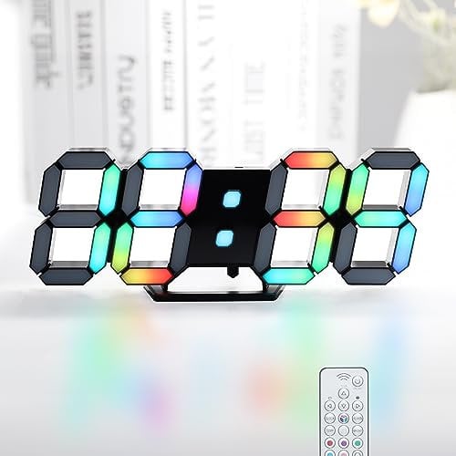 KOSUMOSU LED Digital Neon Clock 9.7 Black Gaming RGB Wall Clock for Living Room, Desk, Large Display Aesthetic for Bedroom, Colorful Rainbow Number With Remote Control