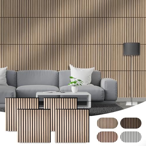 CLICK-DECK Lot de 4 panneaux muraux acoustiques en bois de qualité supérieure, panneaux muraux à lattes absorbantes et insonorisantes, 60 x 60 cm (chêne blanc)