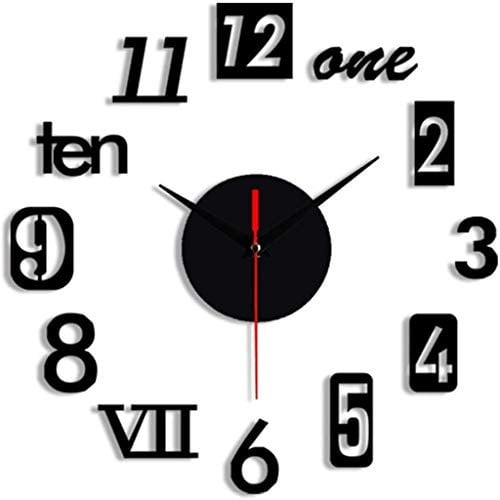 Lrtzizy Orologio da Parete DIY - Orologio da Parete Moderno con Specchio 3D, Orologio con Numeri Romani - Orologio da Parete con Orologio Home Nero