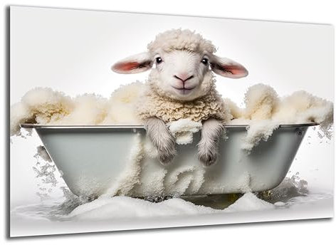 DARO Design - Toiletten-Bild auf 6mm HDF 70x50 cm Baby Schaf Schäfchen in der Badewanne - Wand-Deko Bilder Lustiges Geschenk