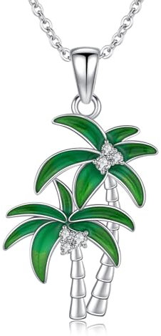 XIXLES Collier palmier en argent sterling 925 pour femme - Tropical fin - Unisexe - 50 cm - Zircon - Palmier - Blanc poli - Pour femme, Argent sterling
