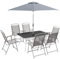 Outsunny Ensemble Salon de Jardin 8 pièces avec Grand Parasol, Table dim.140L x 90l x 70H cm et chaises Pliantes pour 6 Personnes - métal époxy textilène Polyester Noir et Gris