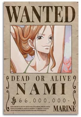 NRCKMIHRAE One Piece Nami Bounty Wanted Poster, dekoratives Gemälde, Leinwand, Wandposter und Kunstdruck, moderne Familienschlafzimmer-Dekoration, Poster, 20 x 30 cm