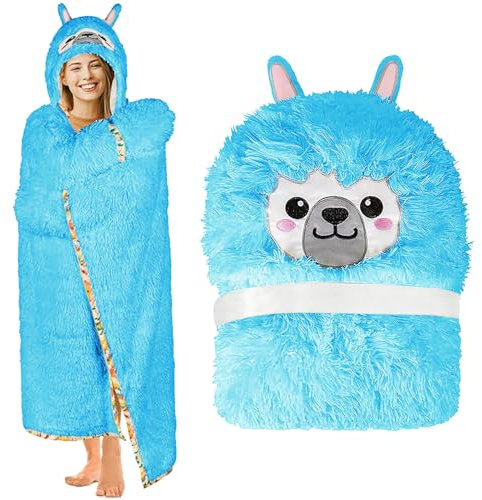 Gugxiom Coperta con Cappuccio Indossabile, Alpaca Cuddly, Coperta Invernale con Maniche, per Mamma, Fidanzata, Natale, San Valentino, Mamme, Regali per Adulti (fig. reazionario)