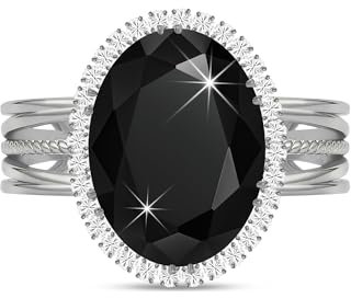 Linawe Schwarzer Ring Damen Silber Turmalin Ringe, Fingerring Verstellbar Frauen Moissanite Damenring Modeschmuck, Statement Silberring mit Stein Jewelry, Diamant Ring Boho Schmuck Weißgold