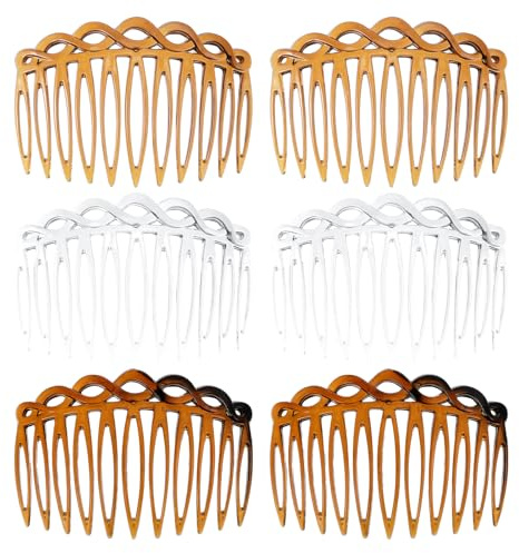 Mabor 6 Stück Französische Haarkamm zum Stecken | Steckkamm Damen French Side Combs für Verschiedene Frisuren Mädchen und Frauen(Weiß Hellbraun Dunkelbraun)