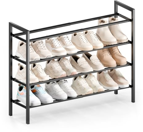 Bumusty Ausziehbares Schuhregal 4 Etagen, Verstellbar, Schwarz | 45–83 cm verstellbarer Schuhständer aus Metall für Schränke, Flure und kleine Räume, platzsparende Schuhaufbewahrung.