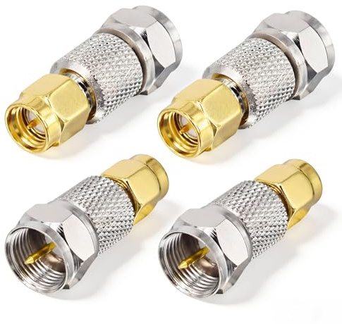 AmiCera 4 Stücke Koaxialkabel Verbinder, SMA zu F Adapter SMA Stecker auf F Stecker Koaxialstecker, Koaxial Stecker Kit für LAN, LMR-Funkantennengeräte, HF-Koaxialkabel, WiFi-Funkgeräte Antennenkabel