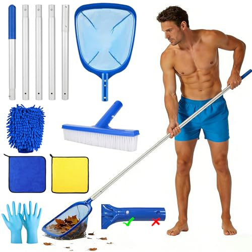 TOLOYE Retino per Piscina con Asta Telescopica 210cm Pazzola per Piscina, Skimmer a Setaccio per Piscina a Maglia Fine, Set Skimmer per Piscina La Pulizia per Piscine, Laghetti, Vasche Idromassaggio