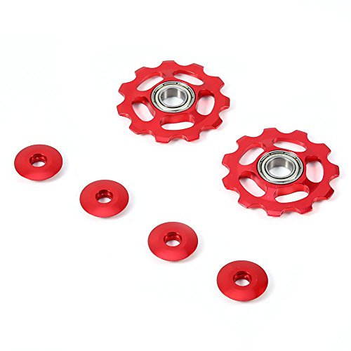 VGEBY Fahrrad Schaltröllchen Schaltwerkrädchen 2 Stücke Aluminiumlegierung Schaltwerk Zubehör (Red)
