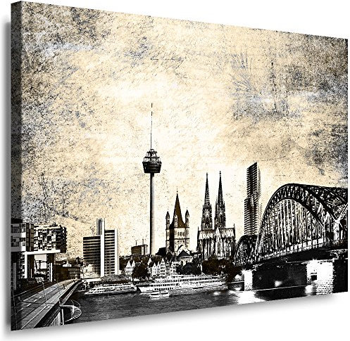 Julia-Art Leinwandbilder Skyline - Bild Köln - Wandbild fertig gerahmt - 70 mal 50 cm XXL Kunstdruck - Stadt Leinwand Motive - verschiedene Varianten Ko-01-17