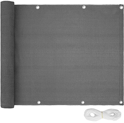 tectake® Balkon Sichtschutz wetterfest, Sichtschutz Garten, Trennwand Garten, Terrassen Sichtschutz, Windschutz, Plane mit Ösen Balkongeländer, Zaunblende, Balkonumrandung - weiß/grau gestreift, 75 cm