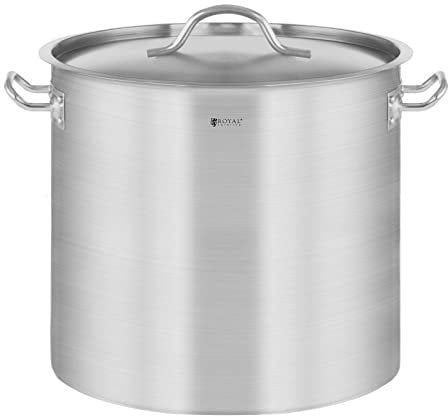 Royal Catering Induction Cooking Pot 25 l Ø 32 cm Bottom Thickness 4.8 mm 3-ply with Lid for All Stove Types, 20% Faster Cooking, 30% Energy Saving Stainless Steel Soup Pot