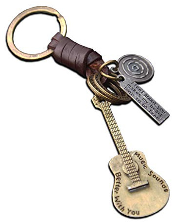Seraphis Guitar Keyring Leather Keychain Music Rock Gift Musician Men Pendant