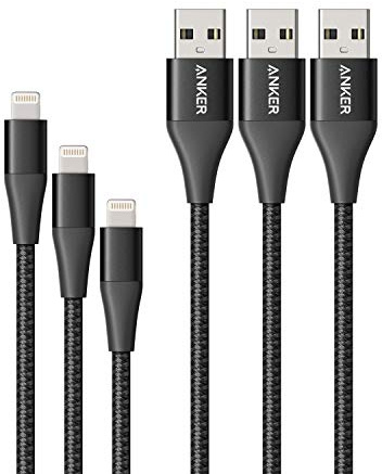 Anker Powerline+ II - Cable de carga Lightning para iPhone, certificado MFi para iPhone 11/11 Pro/11 Pro Max/Xs/XS Max/XR/X/8/8 Plus/7, 3 unidades, color negro