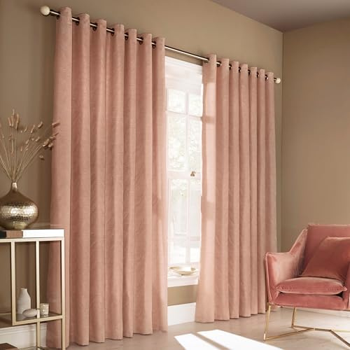 Furn Himalaya Ringtop Eyelet Curtains (Pair), 229cm x 229cm, Blush Pink