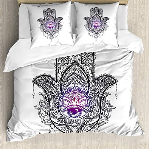 ABAKUHAUS Evil Eye Bettwäsche Set für Doppelbetten, Kunstwerk, Weicher Microfaserstoff Allegigeignet kein Verblassen, Weiß Schwarz Lila