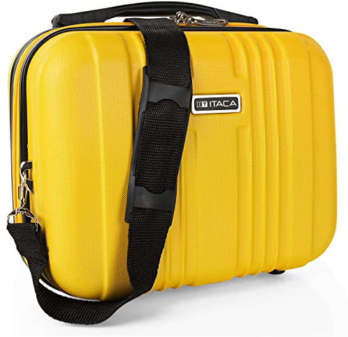 ITACA - Vanity Case Rigide - Trousse de Toilette Femme/Homme pour Voyage avec bandoulière réglable et Amovible - Trousse de Toilette à Grande capacité légère., Jaune