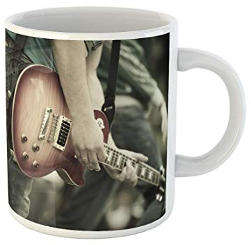 Awowee Coffee Mug Blue Music Rock and Roll Red Concert Band Guitar 11 Oz Ceramic Tea Cup Mugs Best Gift Or Souvenir For Family Friends Coworkers