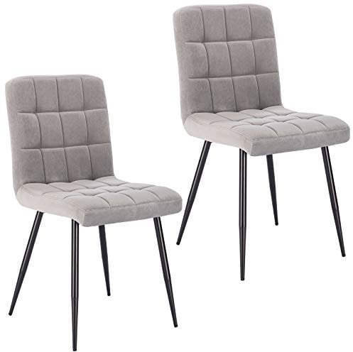 Lestarain Esszimmerstühle 2er Set Küchenstuhl Polsterstuhl Wohnzimmerstuhl Samtstuhl Sessel mit Rückenlehne, Metallbeine, Sitzfläche aus Samt, Hellgrau