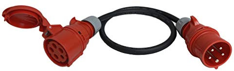NWP CEE-Adapter mit Phasenwender 16A CEE Stecker auf 16A CEE Kupplung 400V - 1m H07RN-F 5G2,5 IP44 Gummischlauchleitung