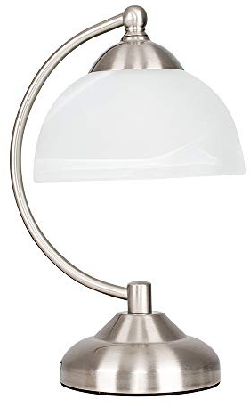 MiniSun | Curved Brushed Chrome and Frosted Glass Table Lamp | Table Lamps, Home Décor & Improvement Essential | Includes 4W LED Bulb [3000K Warm White]