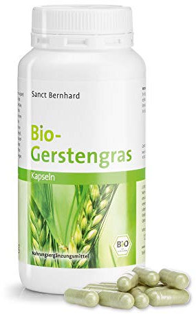 Sanct Bernhard Bio-Gerstengras-Kapseln | Vegan | Pflanzliche Vitalstoffe, Proteine, Vitamine & Mineralstoffe | 240 Stück
