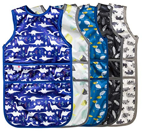 Joyo Roy Lätzchen mit Ärmeln und Auffangschale - Abwaschbares Sabberlätzchen für Jungen