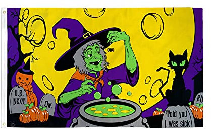 AZ FLAG - Flagge Halloween Hexen-Gebräu - 90x60 cm - Witchs Brew Fahne 100% Polyester mit Messing-Ösen - UV-beständig - Vives Farben - 50g