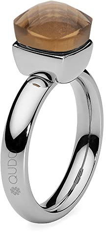 Qudo Firenze Edelstahl Ring silber mit smoked topaz Stein (braun)