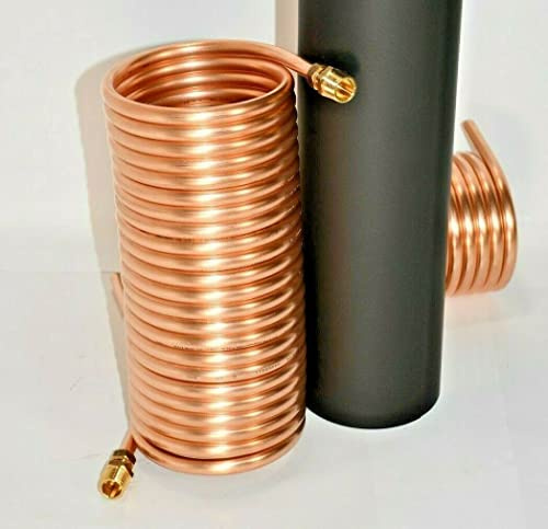 Spirale aus 10 Meter Kupferrohr 12x1mm für OFENROHR 120mm mit Innendurchmesser ca. 124mm und 1/2 Anschlüssen aus Messing
