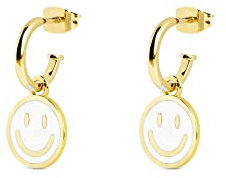 SINGULARU - Creolen-Ohrringe Smiley White Enamel Gold - Ohrringe aus Messing mit 18kt Vergoldung - Creolen-Ohrringe mit Ohrsteckerverschluss - Damenschmuck