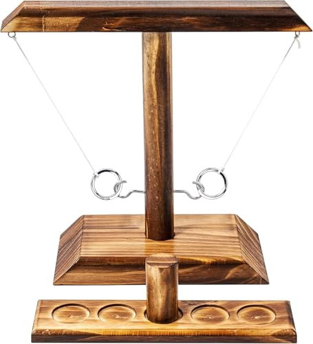 Hook and Ring Toss Game Wooden Ring Toss Games for Adults, Large Craggy Games with Shot Ladder Bundle Outdoor Indoor Handmade Drinking Games for Family and Party