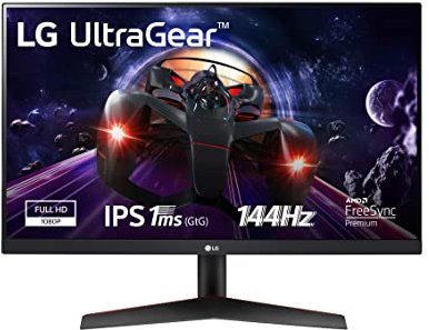 LG 24GN60T UltraGear Gaming Monitor 24 Full HD IPS 1ms HDR 10, 1920x1080, AMD FreeSync Premium 144Hz, HDMI 2.0 (HDCP 2.2), Display Port 1.4, Uscita Audio, Flicker Safe, Nero
