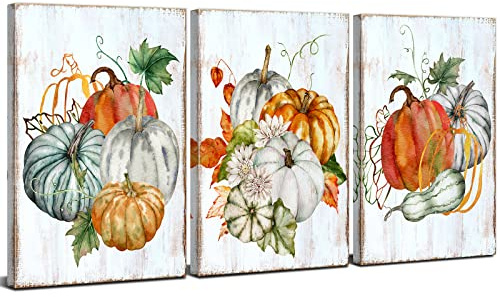 Kürbisse Wandkunst Halloween Wanddekoration Herbst Ernte Thema Leinwanddrucke Bilder für Schlafzimmer Wohnzimmer Küche Festival Heimdekorationen Vintage Bauernhaus Gemälde Poster 40,6 x 61 cm 3 Stück