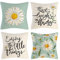 OCEUMACO Leinen Kissenbezug 50x50 Gänseblümchen Kissenhülle 4er Set Quadratisch Sofakissen Dekokissen Bezug für Couch Blumen Spruch Kissen Kissenbezüge Outdoor Deko Zierkissen Couchkissen - Mint