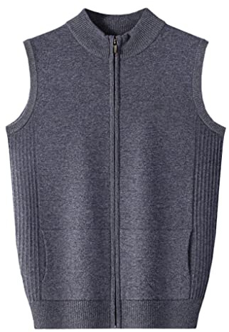 Chaleco de punto grueso de punto de la chaqueta de cachemira del otoño invierno de los hombres, gris, XL