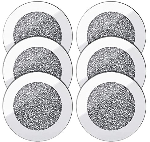 VGOL Posavasos de Vidrio con Espejo de 4 Pulgadas Redondo de Vidrio triturado de protección Antideslizante para Tazas de café/té, decoración del hogar, Juegos de Barras de Mesa, Accesorios de Cocina