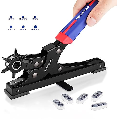 WORKPRO Pinza Fustellatrice, Scrivania Pinza Buchi Cntura con 6 Fori Intercambiabili, Buca Cinture per Perforate Cinture, Carte, Cinturini per Orologi, Cartone, Scarpe in Pelle