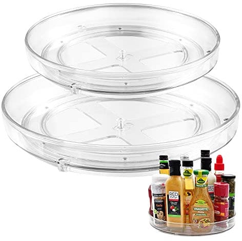 StarryTiger 2 Stück Lazy Susan Drehteller Kühlschrank, 27cm + 23,5cm Kühlschrank Drehteller, Gewürzhalter 360° Drehbar Küchen Organizer Aufbewahrung für Öl Gewürze Marmeladen Vorratsdosen