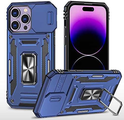 XINYIWEI iPhone 14 Pro Max Case, Camera Slider Protective Cover, 360 Degree Ring Holder, Anti-Drop Case for iPhone 14 Pro Max 6.7 inch.(Blue)
