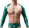 FEOYA Mens Half Crop Top Faux Leather Arm Cover Sleeves Shrug Mesh Long Sleeve Tops for Men UK Sexy Muscle Top Green M Sports Undershirt Cropped Shiny Metallic T Shirt Clubwear Workout Gym Activerwear