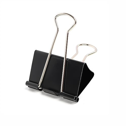 POERMA 60 Stück Foldback Klammern, 25mm Binder-Clips aus Metall, Schwarze Binderclips für Schule, Heimbedarf, 12 pro Box, 5 Boxen